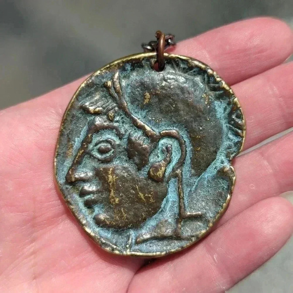 Greek Coin Pendant  Necklace - Picture 1 of 5